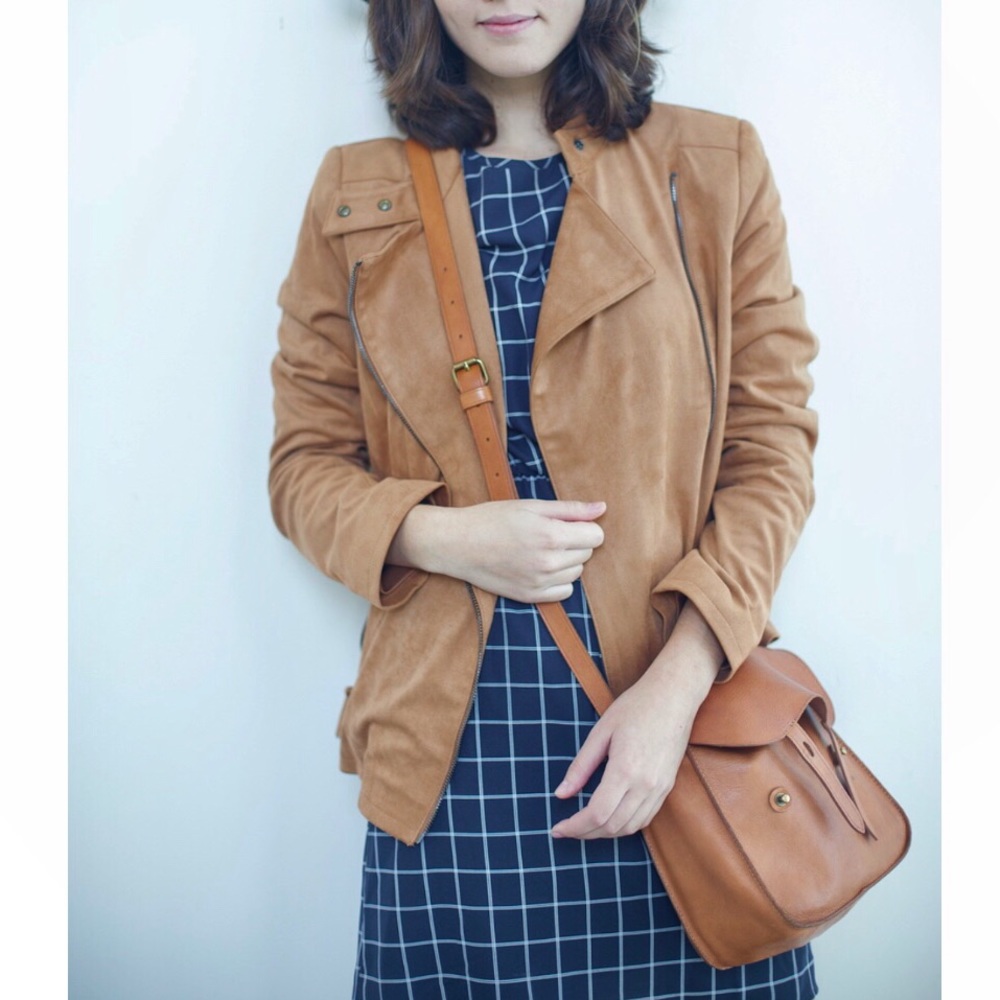Adrienne Vittadini Faux Suede Brown Moto Jacket